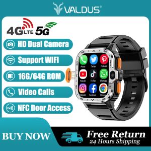 Смотреть Valdus 4G Pgd Android Smart Watch Men GPS 16G/64G ROM Storage 200 Вт+800 Вт HD Dual Camera SIM -карта Wi -Fi Video Calls