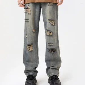 Herrenhose Amerikaner Retro HipHop High Street Hole Breaking Jeans Flut lose gerades breites Beinskelett