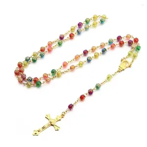 Collane a ciondolo collana per tallone rosario cattolico per donne colori oro a catena lunga crocifisso crocifisso femminile di preghiera religiosa gioielli