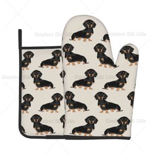 Handskar Dachshund Pet Dogs värmebeständiga varma ugnsmittor Pothållare Set av 2 för köksugnhandskar för BBQ Matlagning Bakning Grillning