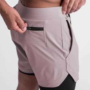 Mäns shorts Sommar 2023 Gym Jogging Övning Shorts Män sport Fitness snabbtorkande dubbelskikt två-i-en-löpning shortsl2405