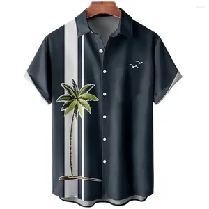 Camisas casuais masculinas Camisa havaiana de verão Homens de coco Impresso para Holiday Beach Manga curta Tops Roupas Vintage Blouse de grandes dimensões