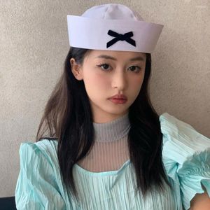 Berets Navy Hut süße Mädchen Party Sailor mit Flip Eaves Bow Decor Leichte Waschkappe für Cosplay JK Beret Dome Style