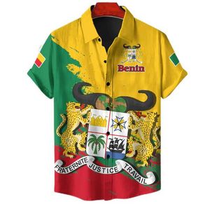 Men's Casual Shirts Benin Flag Map Graphic Shirts For Men Clothes Casual Hawaiian Short Slve Shirt Africa Country Blouses National Emblem Tops Y240506