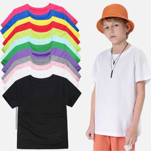 T-shirts 100% Cotton Summer Boys T Shirts Childrens Tops Plain Cotton Girls Tops 14 Colors Teenager T-Shirts Kids T-Shirts for 1-14YearsL2405