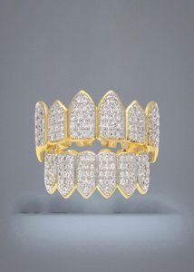 Hip Hop Micro Pave Cubic Zirkonzähne Grillz Caps obere untere Männer Frauen Gold Silber Farbe Vampire Reißzüge Grills Set7754904