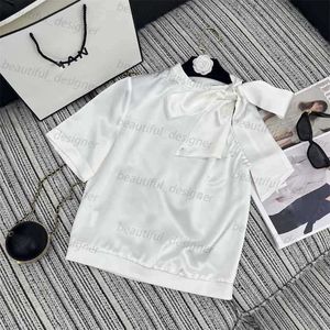 Luxury designer women's Tshirt 2024 early spring new French style temperament socialite versatile bow short sleeved shirt top for women