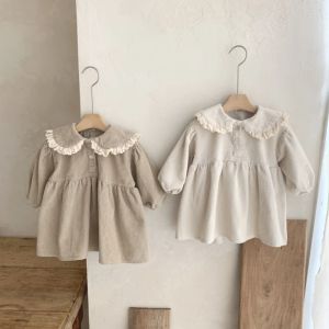 Dresses Spring Toddler Girl Dress Peter Pan Collar Full Sleeve Corduroy Dress for Kids