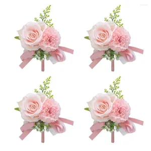 Fiori decorativi 4pcs fiore artificiale boutonniere nastro bocche corsage bouquet