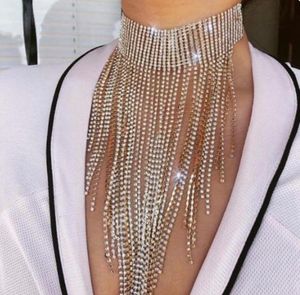 Multilayers Full Rhinestone Long Shiny Tassel Necklace For Women Crystal Collar Choker Halsband Kedja Smycken Uttalande Halsband C4253402