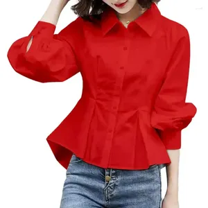 Camicette da donna Lady Shirt Spring Fall Bloge Big Hem Ol Style Solid Color Women Office Collar Guest Gone FRE