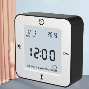 クロック電子LCDテーブル目覚まし時計キューブカレンダー温度計量付きデジタルダウンタイマーベッドサイドバッテリーが家のために動作する