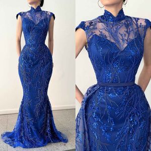 Elegant Mermaid Prom Dresses Art Deco-inspired High Neck Sleeveless Sweep Train Dress Lace Appliques Beading Celebrity Evening Dresses Plus Size Custom Made L24738