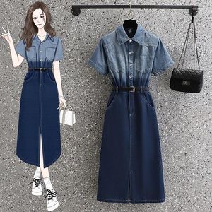 Partykleider plus Größe Frauen Denim 2024 Sommer -Gradientenhemd Jeans Kleid mit Flügel Lady Vestidos weibliche Robe Kleidung Ke749