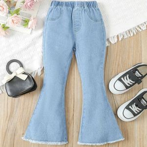 Trousers 2024 Spring/Summer Girls Fashion One piece Slim Fashion Trend Bellbottom with pleated leg pants suitable for outdoor playL2403