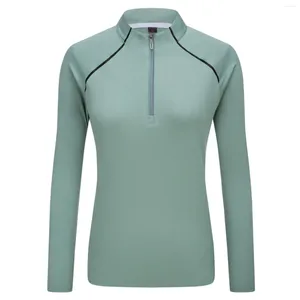 Kadın Polos Kadın Çeyrek Zip Atletik Elastik Gömlek Uzun Kollu Yumuşak Hafif Spor Tenis Gömlek Toplu