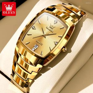 Armbandsur Oelvs 7006 Herrklocka Topp Luxury Waterproof Gold Tungsten Steel Band Original Business Calendar Leisure Quartz