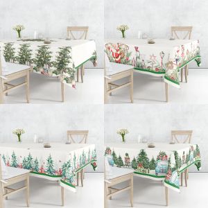 Pads Christmas Trees Poinsettia Snowman Reindeers Robin Bird Linen Decorativo Tovaglia Dust Aound Table Copertura a più dimensioni