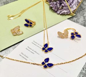 Brand Pure 925 Sterling Silver Jewelry For Women Blue Lapis Butterfly Wedding Jewelry Set Earrings Necklace Bracelet Rrings7140997