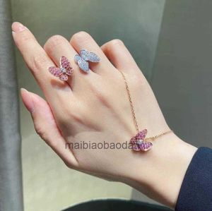 Designer Luxury Jewelry Ring Vancllf Fanjia Butterfly Necklace 925 Sterling Silver Plated 18k Gold Diamond Set Double Pink Earrings
