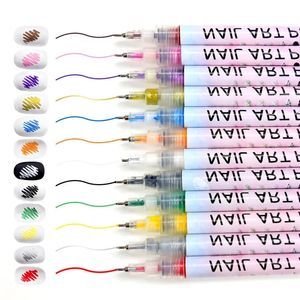 12PCS 3D Gwóźdź Pen z Pensje DIY Girls Paznokcie paznokcie 0,7 mm Nib Poliska do paznokci długopisy Graffiti Narzędzia kropki akrylowe Pióry 240430