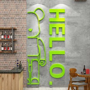 Stickers Cartoon Bear Wall Sticker with Hello Letter Acrylic Mirror Wall Decal Selfadhesive DIY Living Room Bedroom Home Decor