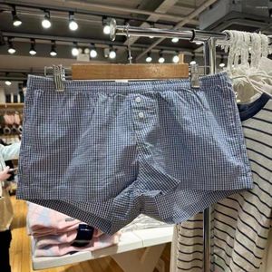 Kvinnors shorts blå rutig för kvinnor sommar trending kläder 2024 bomulls mode korta byxor flickor ungdomlig söt 200 -tal y2k skort