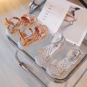 Sandals Exquisite Childrens Rhinestone All-match Sandals Back Bow Sweet Princess Performance Shoes 2022 Summer New Open Toe New Casual