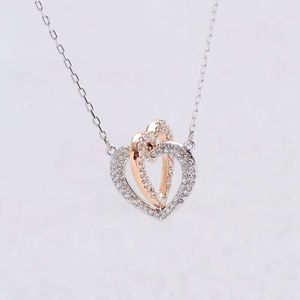 Swarovskis Colar Designer Mulheres Mulheres Original Qualidade de Luxo Pingente de Moda Coração Para Coração Combationando Double Colar Colar Feminino Elemento Cristal Amor Correla Cadeia