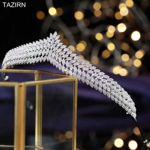 Opaski na głowę Tazirn Wedding Bride Crown cyrkon Diodem Arab Tiras CZ Księżniczka Elegancka impreza na nakrycia głowy Women Hair Akcesoria Q240506