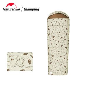 Tillbehör Naturehike Cotton Sleeping Bag Portable Ultralight Splice Camping Print Skin Friendly Hooded Sleeping Bag MT180 MT300 MT400