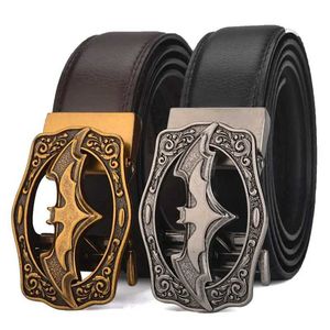 Belts Vintage Bat Silver Gold Automatic Buckle Belt for Men Genuine Leather Plus Size Big 130 140 150 160 170cm Brown Black Belts 2024 T240429