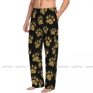 Mäns Sleepwear Mens Casual Pyjama Long Pant Loose Elastic Waistband Golden Glitter Dog Print Mysiga hemmagelbyxor