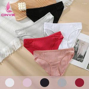 Mutandine femminili biancheria intima di cotone Cinvik Donne sexy a medio ascesa ricamato ragazze a colori solidi lingerie morbide e confortevoli slip