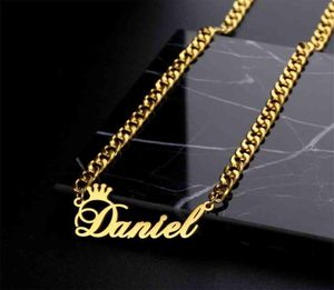 Customized Personalized Name Necklaces for Men Women Custom Stainless Steel 5mm Cuban Chain Nameplate With Crown Pendant Jewelry8350641