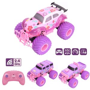 Pink RC Electric Offroad Car Big Wheel Fast Purple Truck Remote Control Girls Toys For Kids 240428