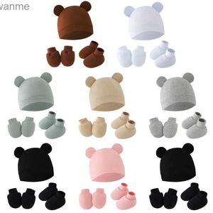 Caps Hats Baby gloves+hat+foot cover cotton newborn unisex boys and girls solid color headwear baby accessories set WX