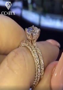 Definir anéis para mulheres casal anel de zirconia cúbica simples jóias clássicas noivado de casamento de jóias Drop 1536 band9235438