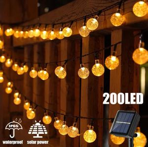 Luzes de cordas solares ao ar livre 200 LED Globo de cristal à prova d'água Festoon Fairy Light for Garden Christmas Ramadan Decor 240506