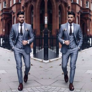 Fit Grey Último noivo Tuxedos Groomsmen Personalize Slim Side Sent Suit Wedding Melhores ternos masculinos (jaqueta+calça+colete) SMENS S