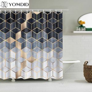 Set Yomdid Marble Pattern Bath Curtain Waterproof Shower Curtains Geometric Bath Screen Printed Curtain for Bathroom Gift Navidad