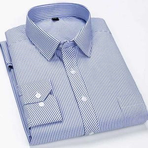 남자의 드레스 셔츠 대형 9xl 8xl 남성 긴 썰매 셔츠 캐주얼 비즈니스 클래식 격자 무늬 줄무늬 매일 슬림 핏 버튼 소셜 드레스 셔츠 D240507