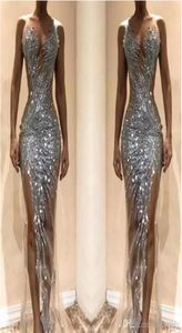 Blask srebrna sukienki na bal matarnie 2022 Sexy See przez cekiny podzielone staniki długie kobiety okazja suknie wieczorowe na zamówienie BC0629480981