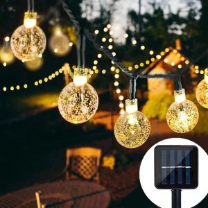 Decorações Decorações de jardim 8 Modos Bola de cristal solar de luz 5m/7m/12m/Luzes de cordas LED Garlandas de fada para a festa de Natal Decora ao ar livre