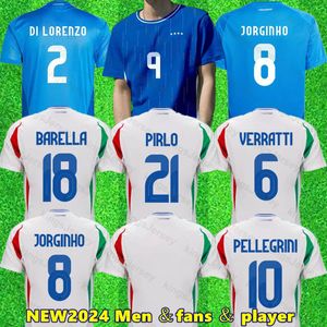 2024 Italys Jersey Scamacca Immobile Chiesa Национальная команда футбольные майки футбольные рубашки Raspadori Jorginho Barella Bastoni Maglia Mation Team Men Kid Kit Kit