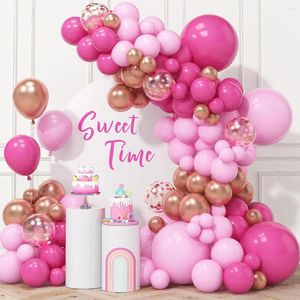 Decoração de festa rosa balão guirlanda arco kit de feliz aniversário decorações crianças meninas suprimentos de casamento de chá de bebê macaron látex balon