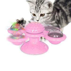 Leksaker interaktiv katt leksak väderkvarning bärbar skrapa hårborste grooming shedding massage sug cup catnip katter pussel träning leksak