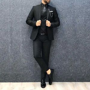 Herrdräkter blazers svarta mens set 3-stycksjacka byxor Vest Single Chest Slim Fit Luxury Elegant Business Q240507