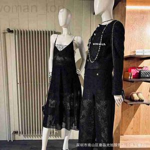 Basic & Casual Dresses Designer CHAN 24P Lace Spliced Hanging Strap Hollow Bow Jacquard Knitted Dress South Oil Pole Version 77IC