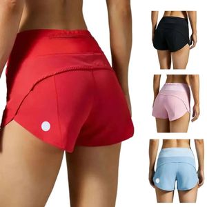 LL-24 Speed Up High-Rise Lined Short Waist Sports Shorts Womens Set Quick Drying Loose Running Clothes Back Zipper Pocket Fitness Yoga